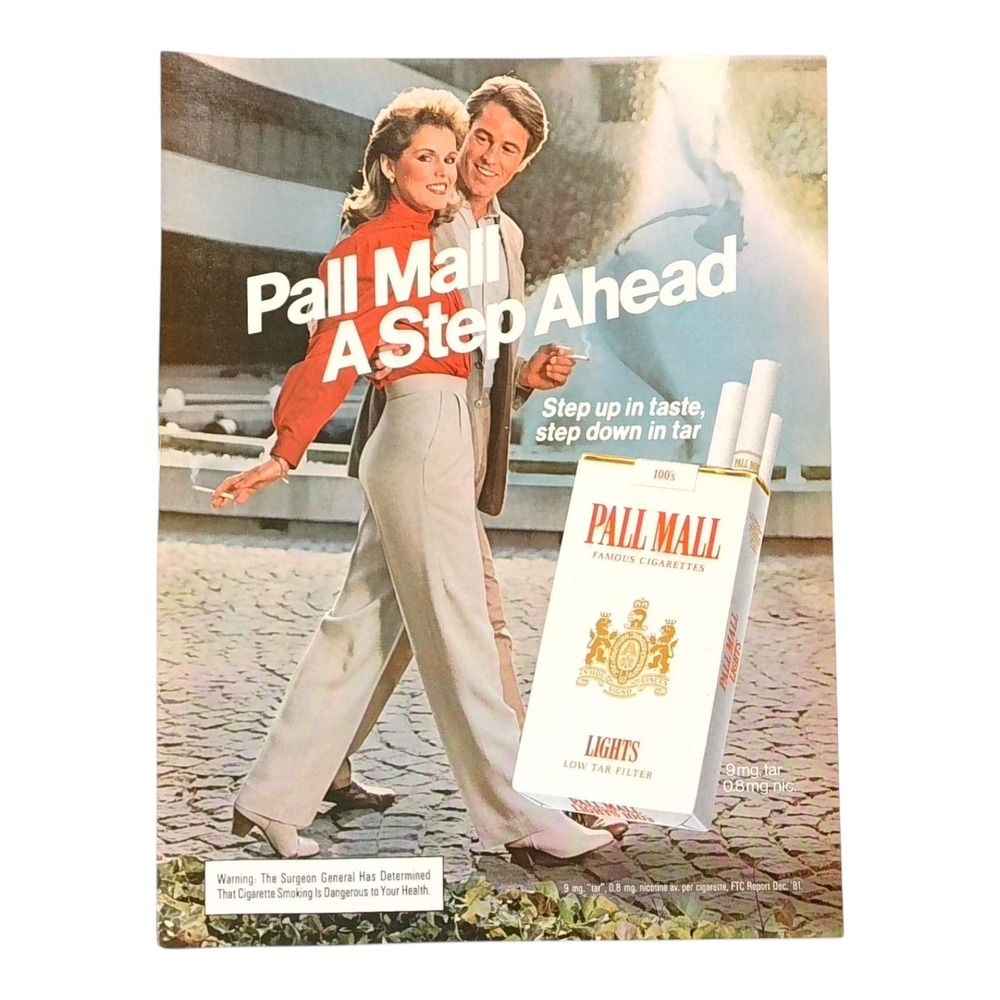 Vintage Pall Mall Lights Cigarettes Magazine Ad 1981 - "A Step Ahead" Couple